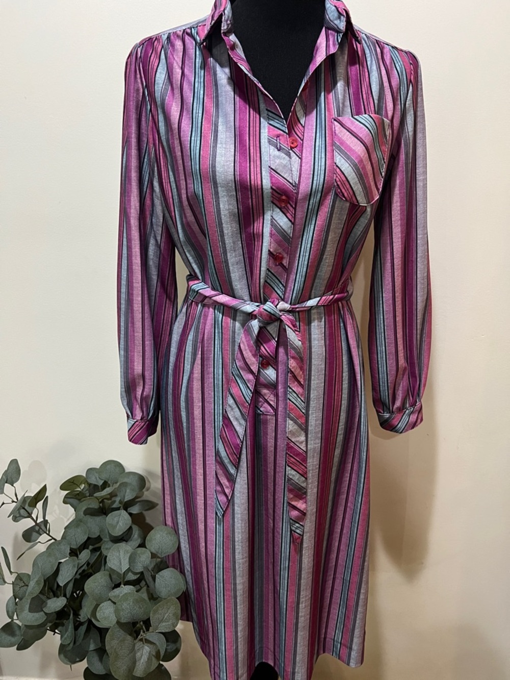 Vintage Rate Striped Shirt Dress with Tie Belt size medium measurements in photo